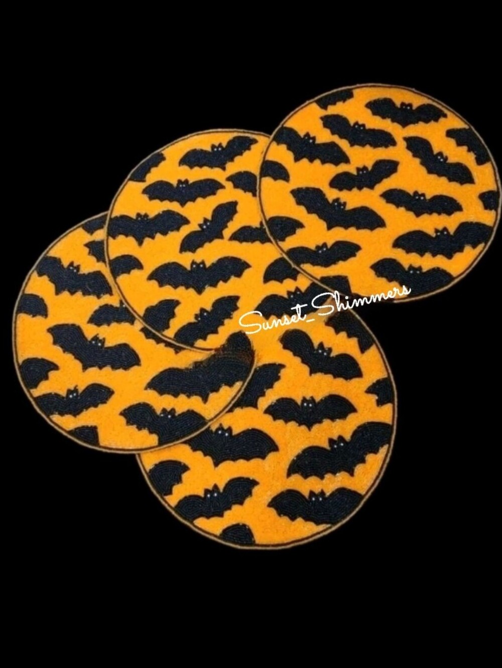 x4 Max Studio Halloween Bat Bats Sparkly Beaded Placemats Chargers Set NEW
